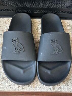 OVO “October’s Very Own” Matte Black Tonal Owl Logo Slides